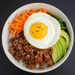 Hot Honey Ground Beef Bowl – The Ultimate Viral Recipe You Need to Try 5 Assembled Hot Honey Ground Beef Bowl with toppings