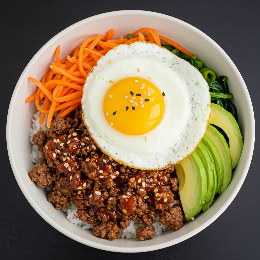 Hot Honey Ground Beef Bowl – The Ultimate Viral Recipe You Need to Try 6 Assembled Hot Honey Ground Beef Bowl with toppings