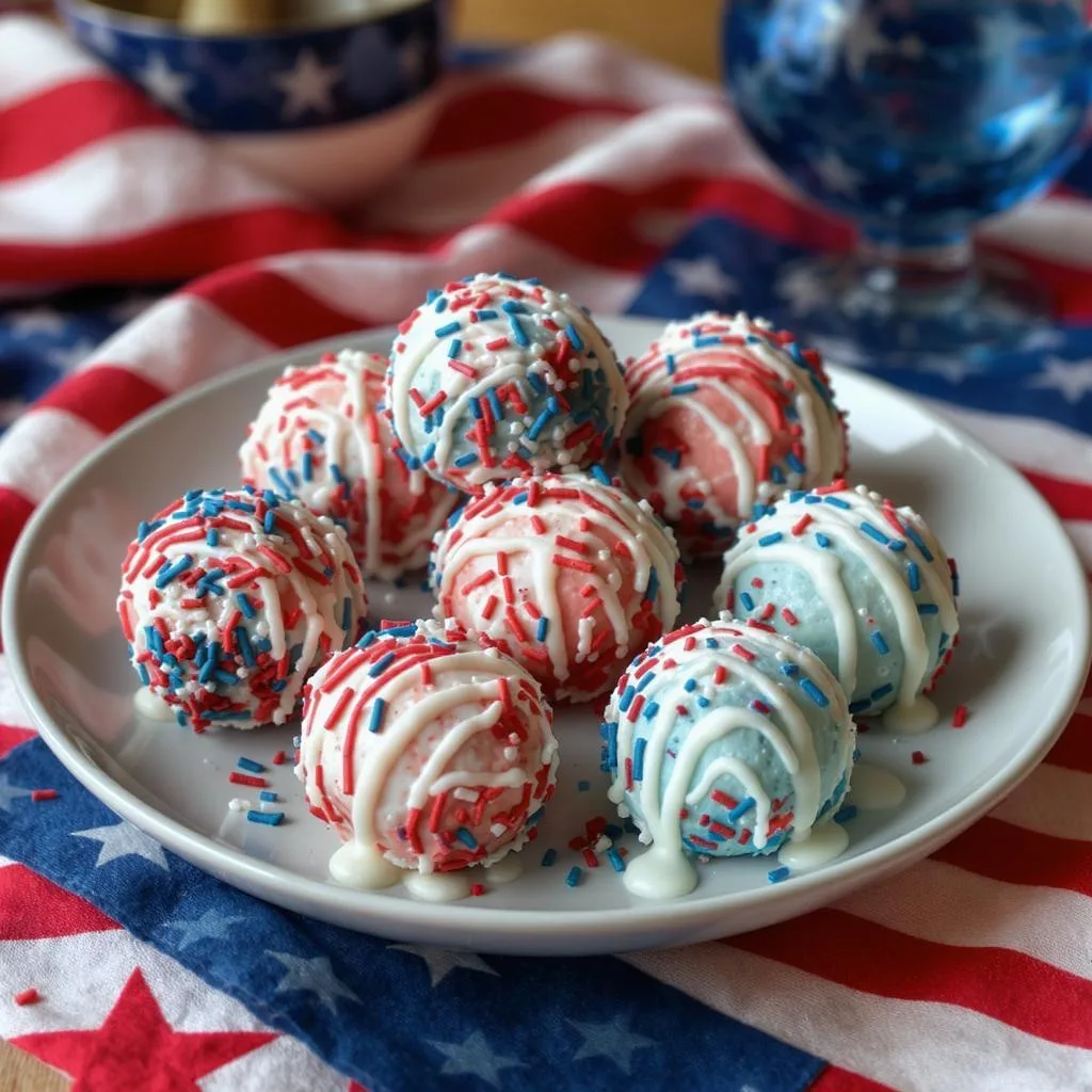 How to Make Patriotic Oreo Balls for Any Celebration 4 Patriotic Oreo Balls decorated with red, white, and blue sprinkles