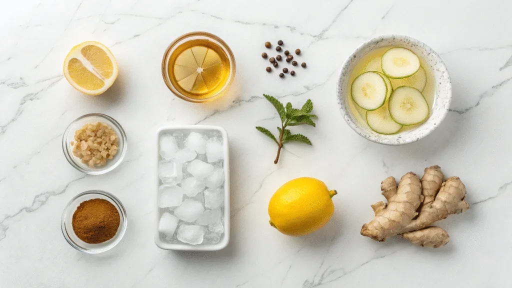 Ice Water Hack Recipe ingredients in white surface